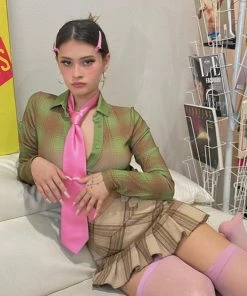 New Girl Order Tops ALL OVER PRINT CHECK SHIRT