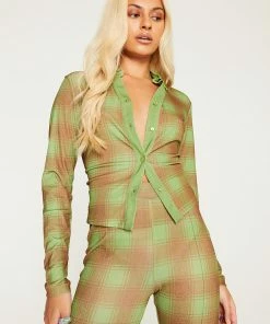 New Girl Order Tops ALL OVER PRINT CHECK SHIRT