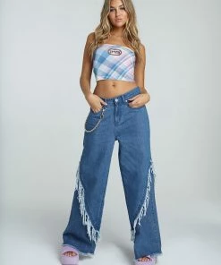 New Girl Order VELOUR CHECK TUBE TOP NEW IN