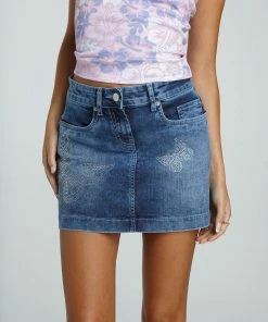 New Girl Order BUTTERFLY DENIM SKIRT