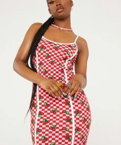 New Girl Order CHERRY CHECKERBOARD DRESS PINK