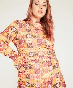 New Girl Order FLOWER PRINT LONG SLEEVE TOP CURVE Tops