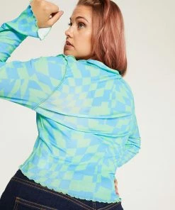 New Girl Order ABSTRACT BLUE CHECK SHIRT CURVE