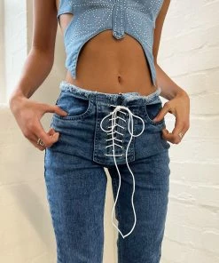 New Girl Order TATTOO RHINESTONE LOW RISE JEAN CURVE