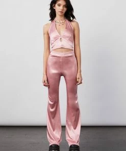 New Girl Order STRETCH SATIN FLARES - PINK Tops