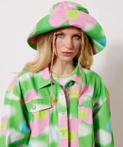 New Girl Order FLOWER SKY PRINT DENIM FISHERMAN HAT NEW IN