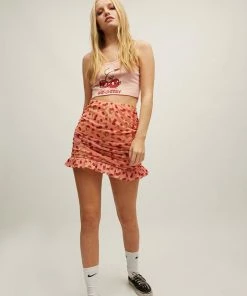 New Girl Order Tops Cherry Mesh Ruched Mini Skirt