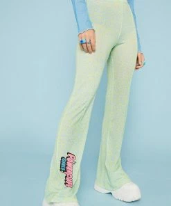 New Girl Order Tops POWERPUFF GIRLS LEOPARD PRINT FLARES - GREEN