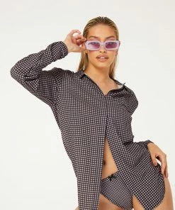 New Girl Order Tops LILAC CHECK BEACH SHIRT