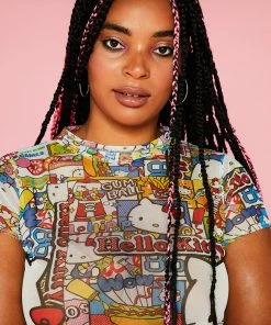 New Girl Order HELLO KITTY MESH CROP TEE CURVE