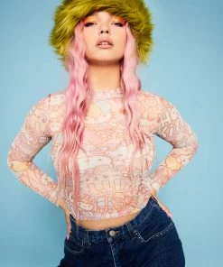 New Girl Order Hello Kitty Contrast Stitch Mesh Top Tops