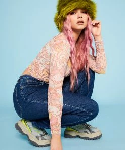 New Girl Order Hello Kitty Contrast Stitch Mesh Top Tops
