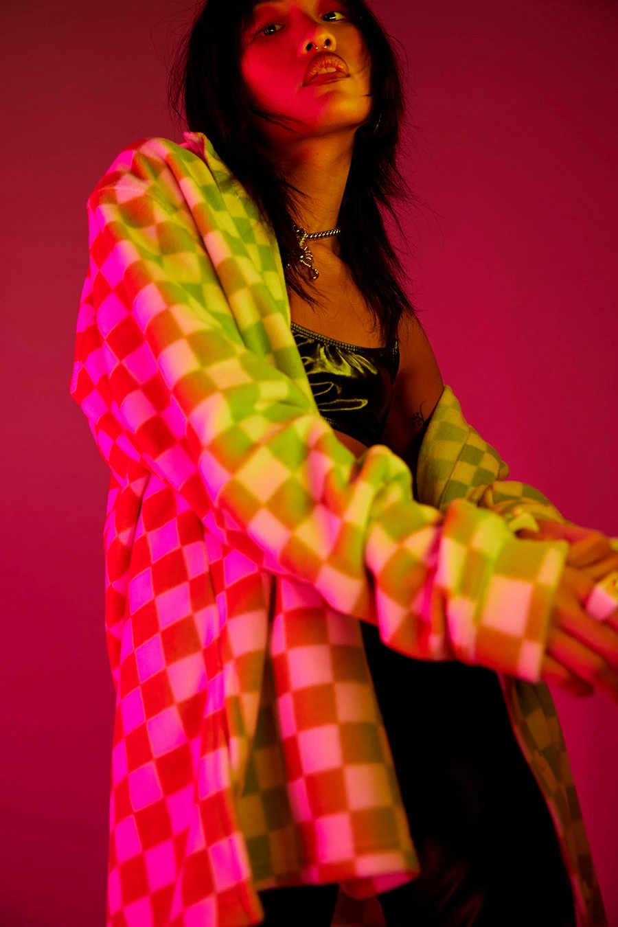 New Girl Order Checkerboard Fleece Shirt Tops 2 New Girl Order Checkerboard Fleece Shirt Tops