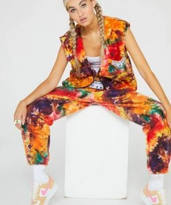 New Girl Order Tops Tie Dye Fleece Sleeveless Jacket