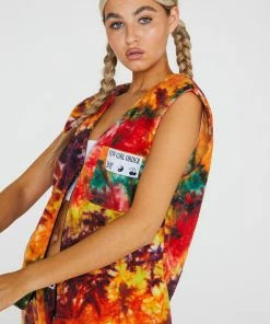 New Girl Order Tops Tie Dye Fleece Sleeveless Jacket