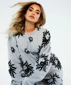 New Girl Order Tops Yin Yang Grey Marl Sweatshirt