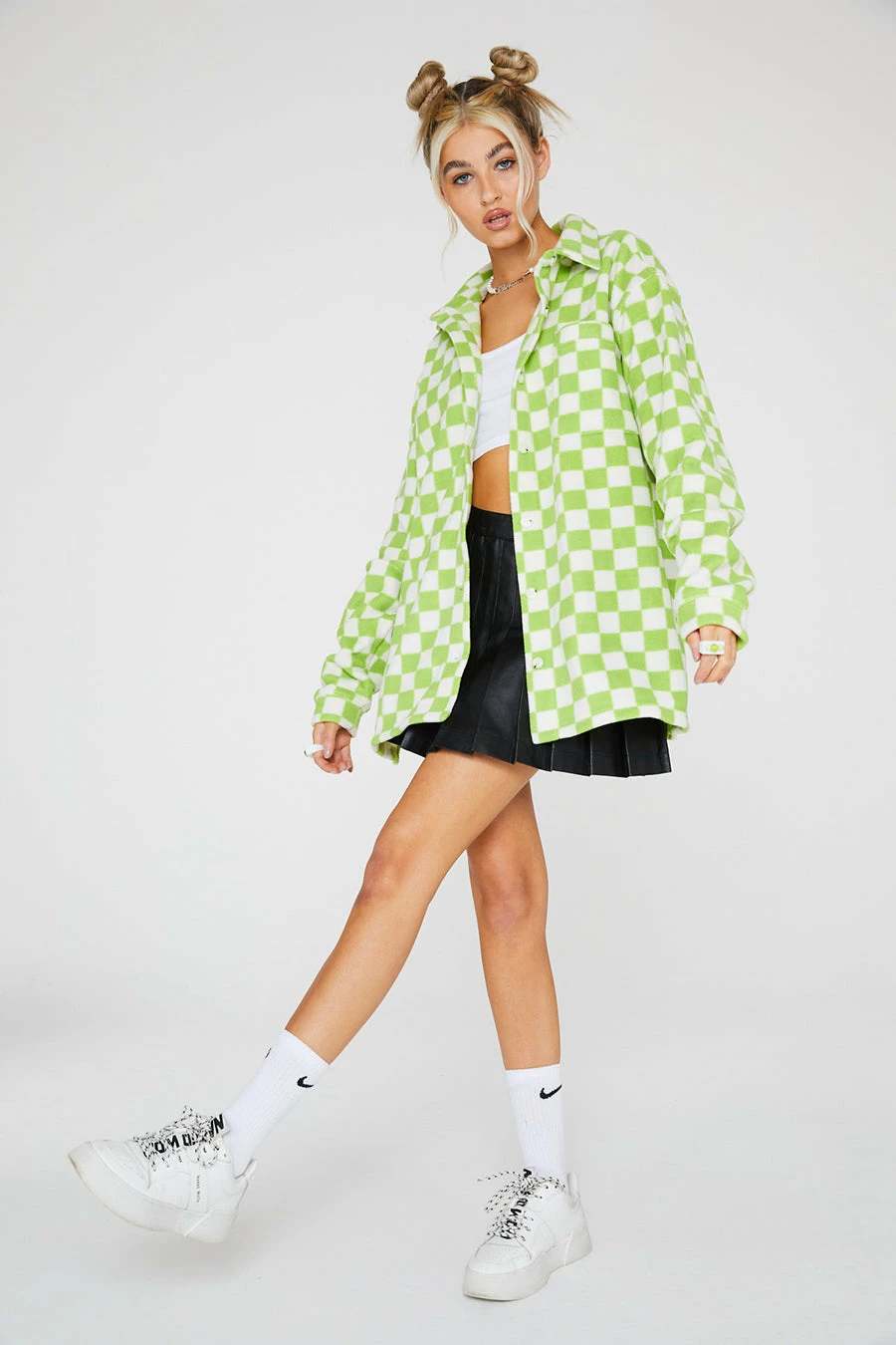 New Girl Order Checkerboard Fleece Shirt Tops 3 New Girl Order Checkerboard Fleece Shirt Tops