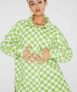 New Girl Order Checkerboard Fleece Shirt Tops