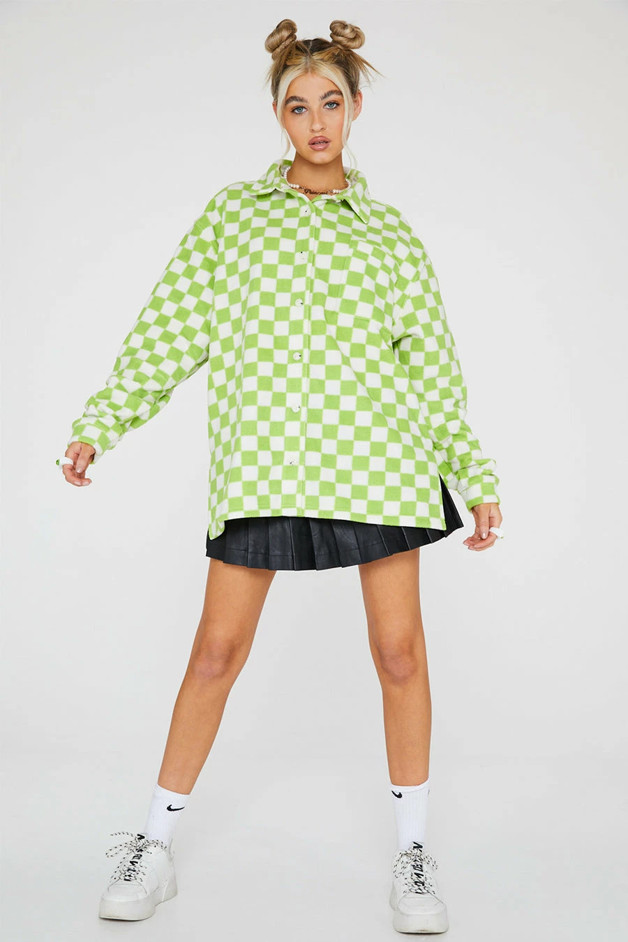New Girl Order Checkerboard Fleece Shirt Tops 7 New Girl Order Checkerboard Fleece Shirt Tops